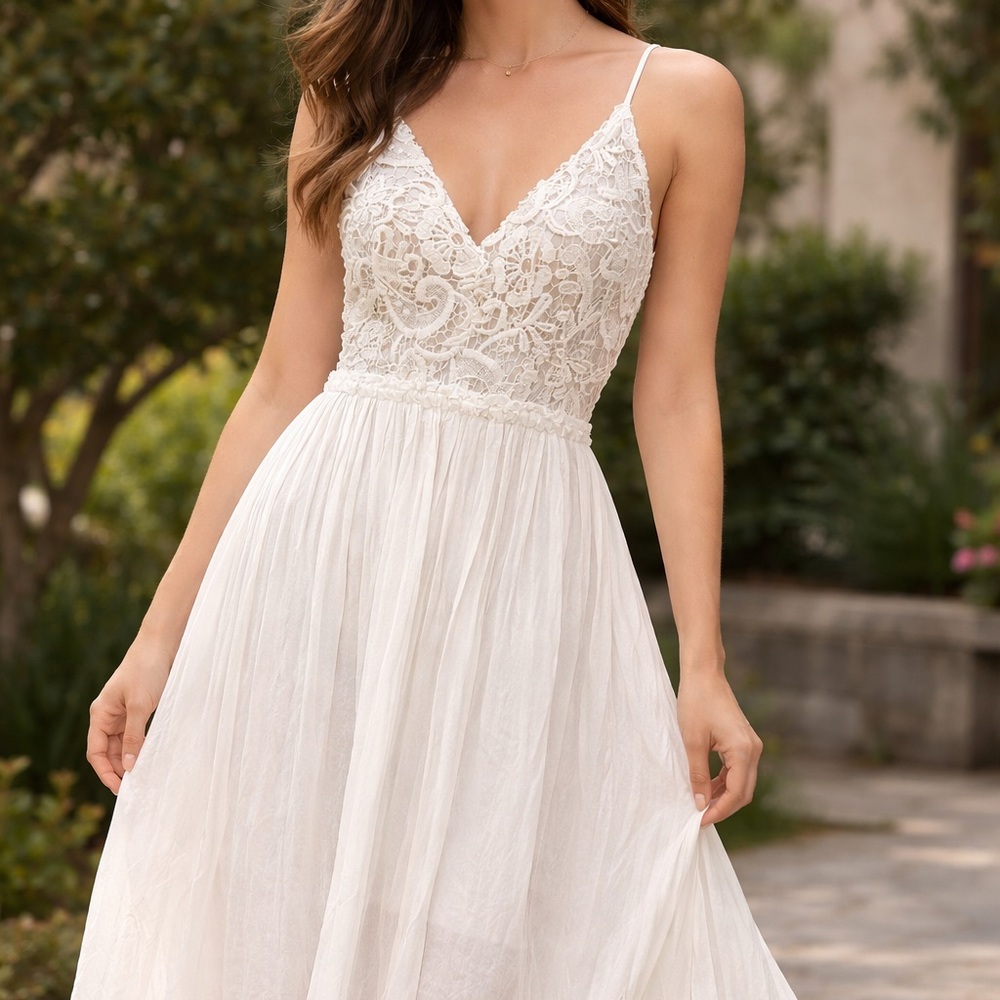 Lulu’s Elegant White Lace Women Dress